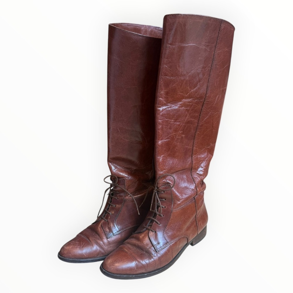 Marc Alpert Collection Tall Boots Womens 7.5 Brown Vintage Leather Italy